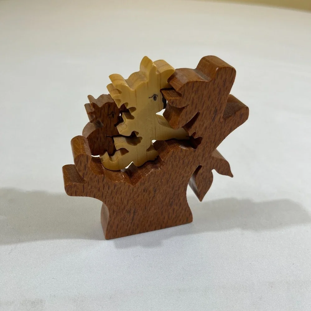 Vintage Artisan‎ Koala Bear Wood Puzzle Figurine Hand Carved Signed 3 Piece Art